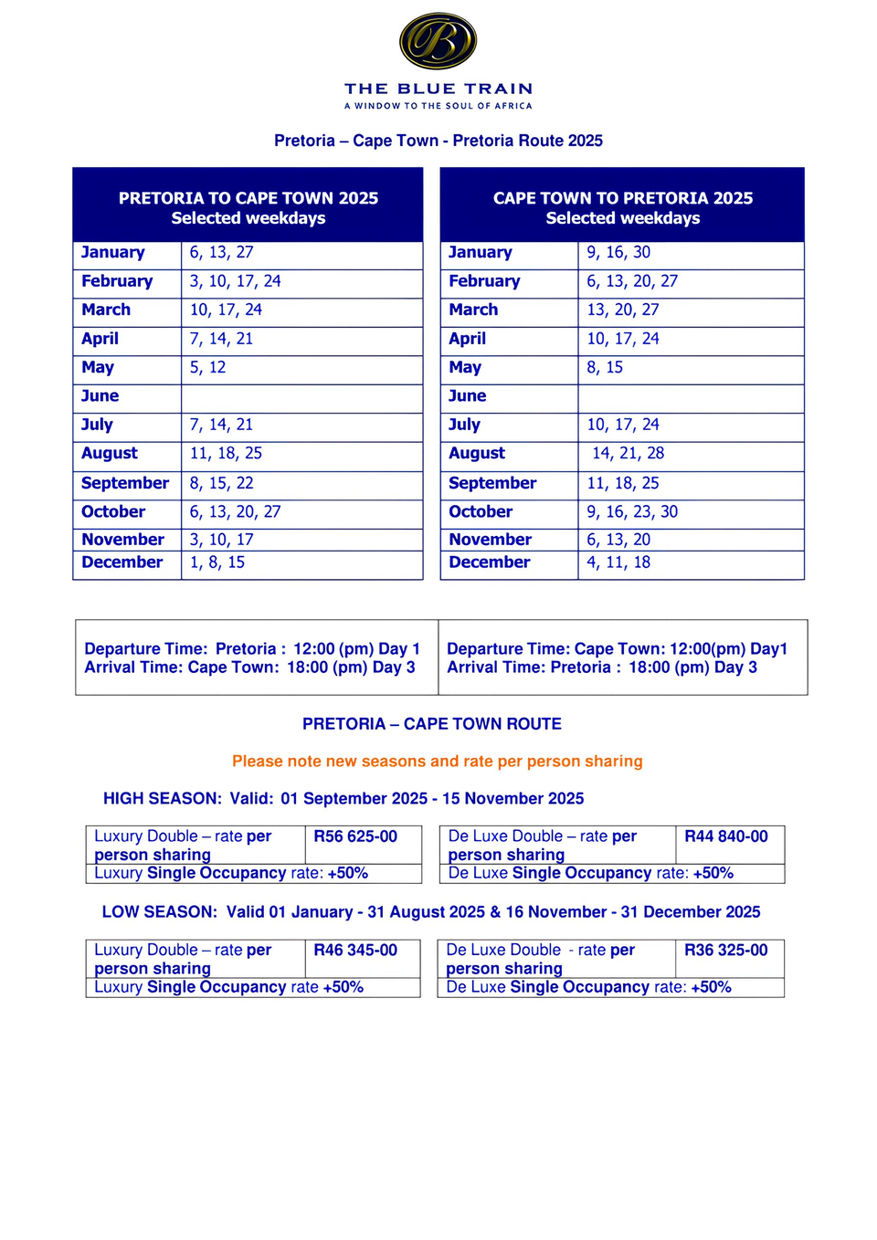 Blue Train price