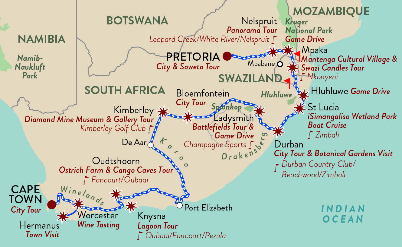 African Collage 12-Night Route Map — Shongololo Express operated by Rovos Rail since 2016