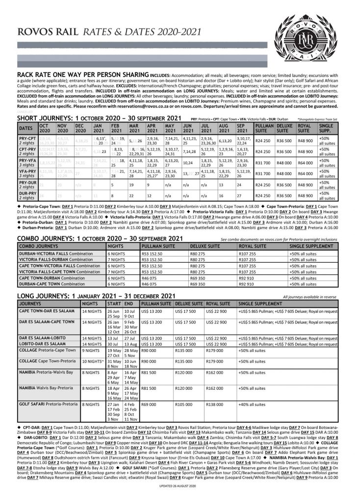 Rovos Rail Prices Blue Train Rovos Rail Shongololo Express Bookings