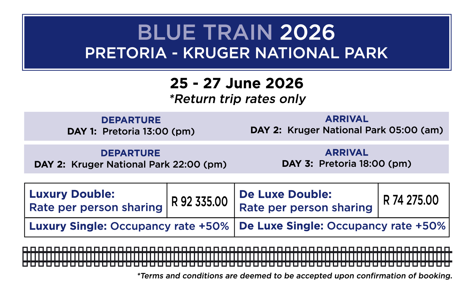 Blue Train Kruger prices 2026