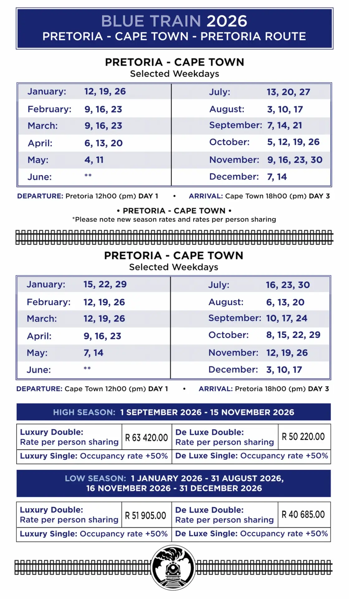 Blue train rates 2026 optimized