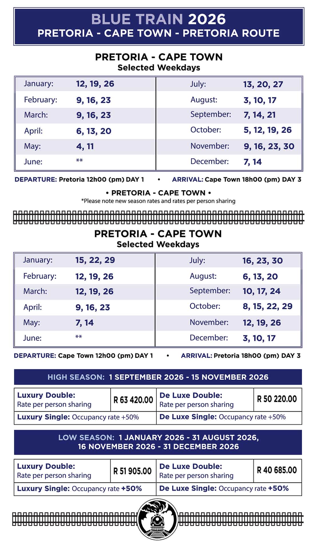 Blue Train 2026 Prices